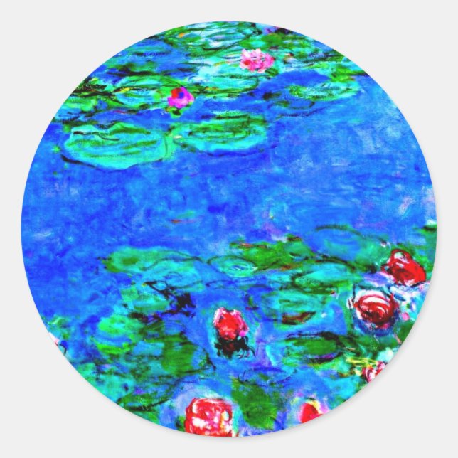 Monets berühmtes Gemälde, Water Lilies (Makroansic Runder Aufkleber (Vorderseite)