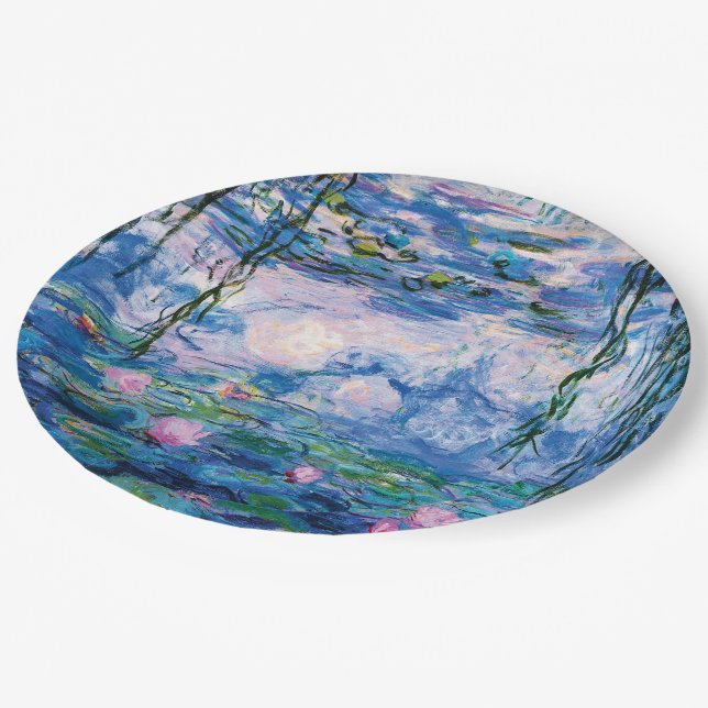 Monets Wasser-Lilien Pappteller (Schrägansicht)