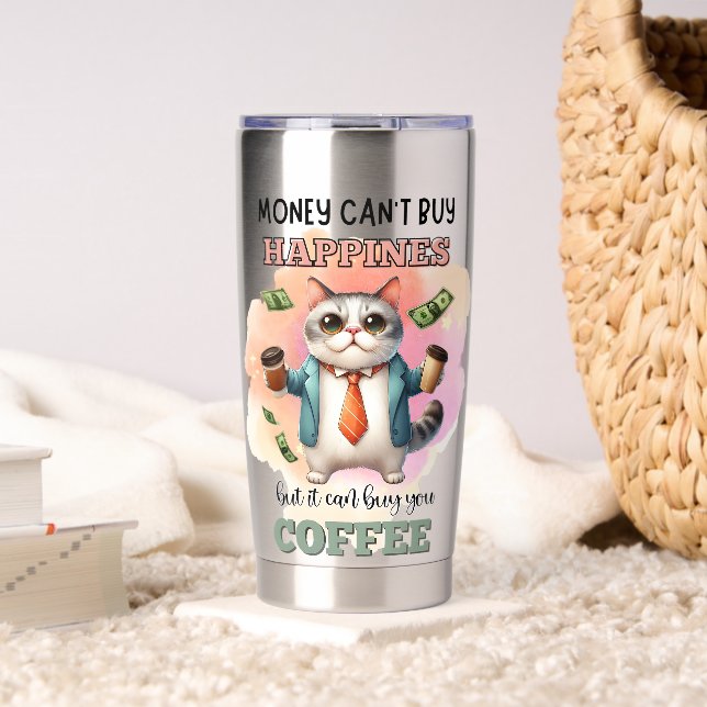 Money Can't Buy Happiness Funny Cat Lover Gift  Thermobecher (Wohnzimmer (gedreht))