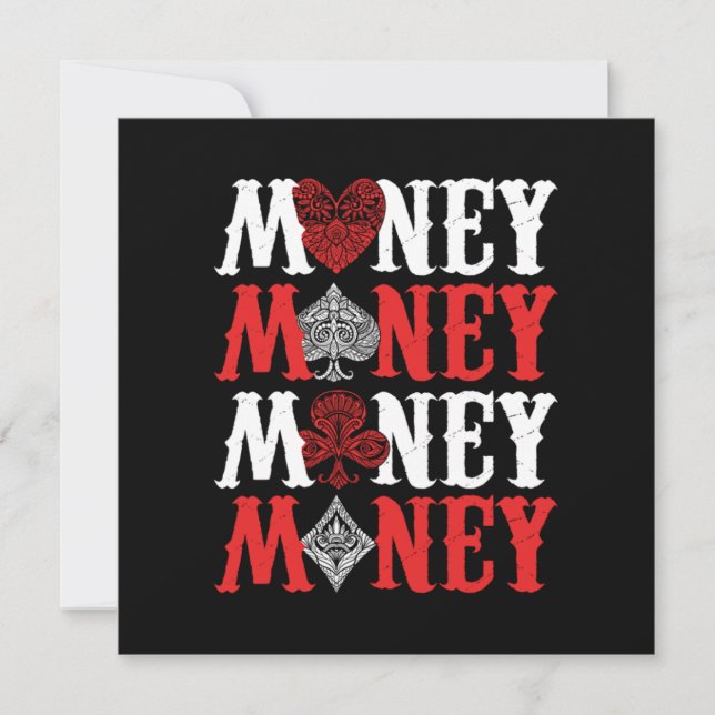 Money Casino Player Cards Poker Bluff Gambler Gift Einladung (Vorderseite)