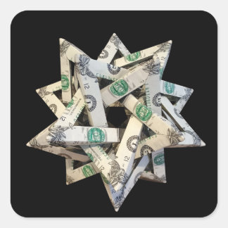 Money Origami Five Intersecting Tetrahedra Quadratischer Aufkleber