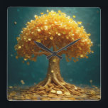 Money tree wall clock quadratische wanduhr<br><div class="desc">Money tree wall clock good luck</div>