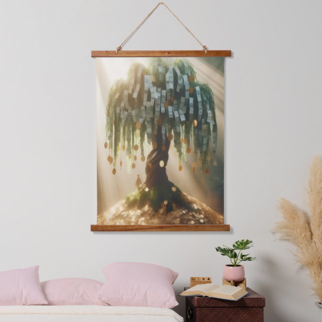Money Tree Wandteppich Mit Holzrahmen (Schlafzimmer)