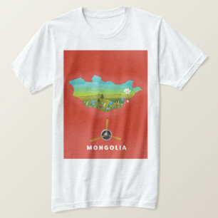 Mongolei Illustrierte Karte Tourismus Poster. T-Shirt