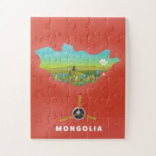 Mongolei Illustrierte Landkarte Tourismusposter.