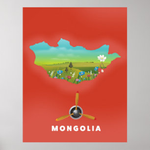 Mongolei Illustrierte Landkarte Tourismusposter. Poster