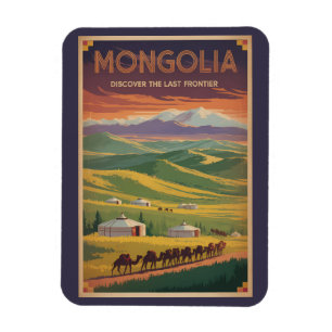 Mongolei Kamele Jurte Illustration Reise Kunst Ret Magnet