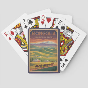 Mongolei Kamele Jurte Illustration Reise Kunst Ret Spielkarten