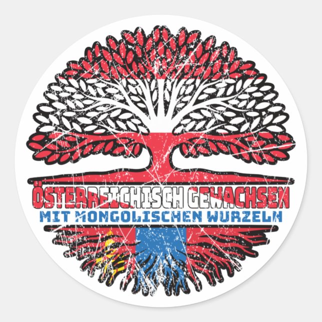 Mongolei Mongolisch Österreichisch Baum Runder Aufkleber (Vorderseite)