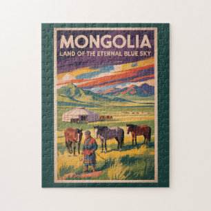 Mongolei Pferde Jurte Illustration Reise Kunst Ret