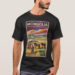 Mongolei Pferde Jurte Illustration Reise Kunst Ret T-Shirt
