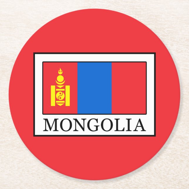 Mongolei Runder Pappuntersetzer (Vorderseite)