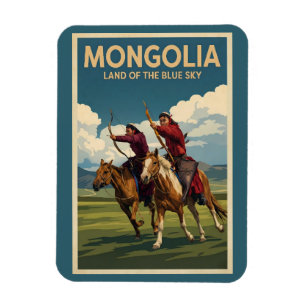 Mongolia Reiter Illustration Reise Kunst Vintage Magnet