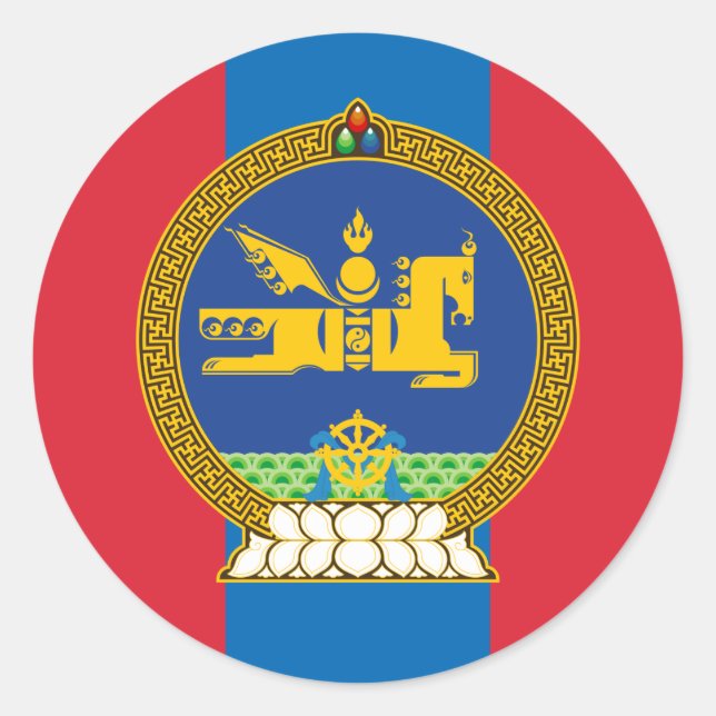 Mongolische Flagge & Emblem, Flagge der Mongolei Runder Aufkleber (Vorderseite)