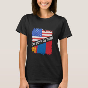 Mongolische Flagge Ich bin beide USA Amerika Mongo T-Shirt