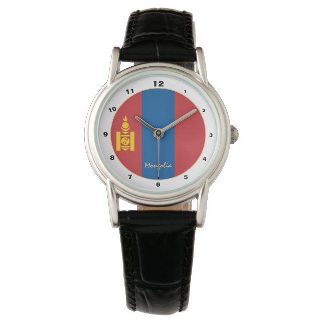 Mongolische Flagge & mongolische Mode /Design Armbanduhr (Vorderseite)
