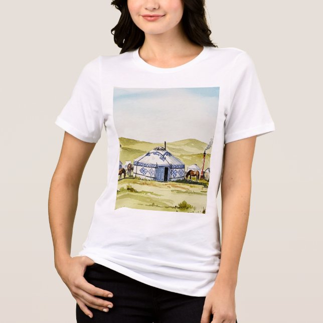 Mongolische Jurte Tri-Blend Shirt (Vorderseite)