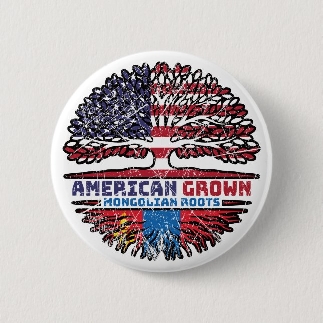 Mongolische Mongolei - USA Tree Roots Flag Button (Vorderseite)