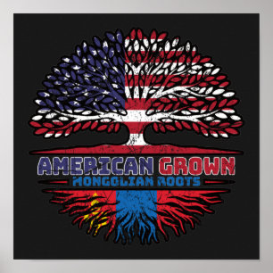 Mongolische Mongolei - USA Tree Roots Flag Poster
