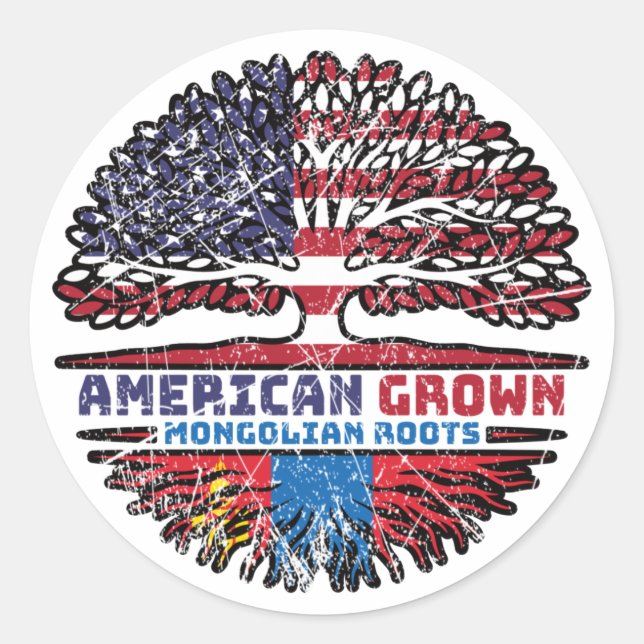 Mongolische Mongolei - USA Tree Roots Flag Runder Aufkleber (Vorderseite)
