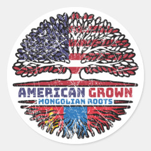 Mongolische Mongolei - USA Tree Roots Flag Runder Aufkleber