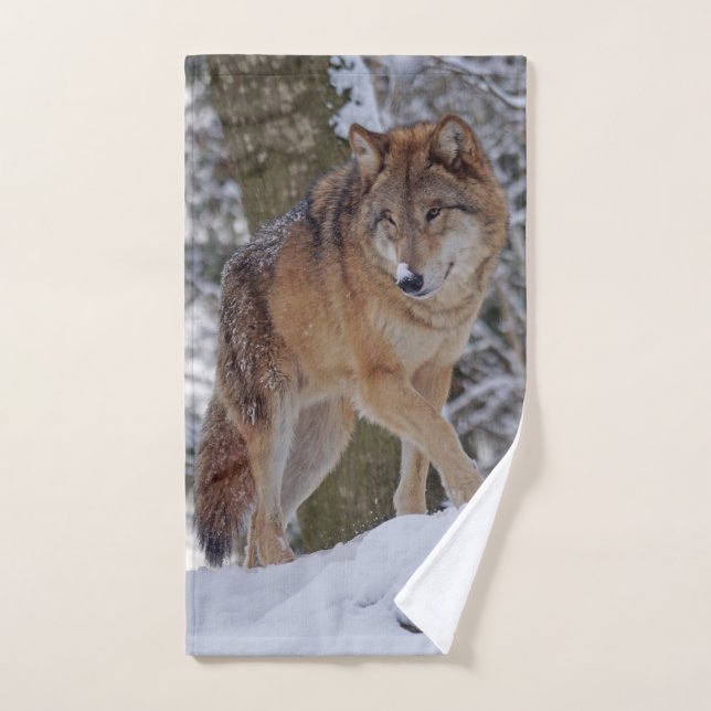 Mongolischer Alphawolf im Schnee Handtuch (Handtuch)