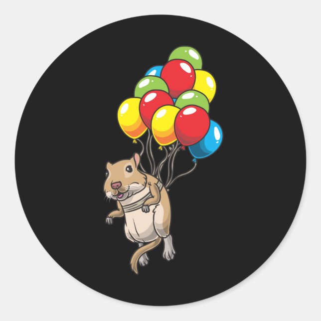 Mongolisches Gerbil mit Ballon Runder Aufkleber (Vorderseite)