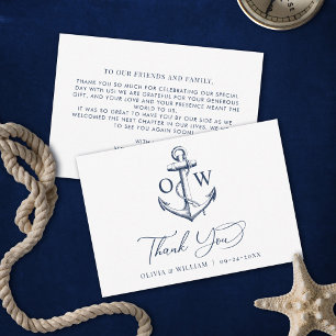 Mongram Anchor Nautical Wedding Dankeskarte