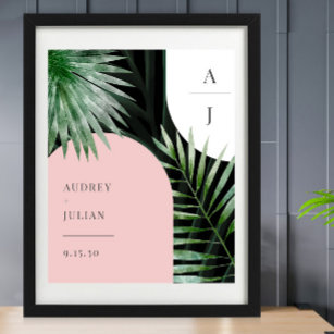 Mongram Arches Tropical Palm Leaf Wedding Poster