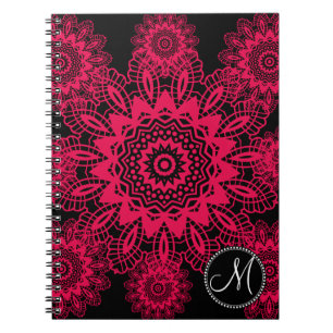 Mongram Black Hot Pink Fuchsia Lace Snowflake Notizblock