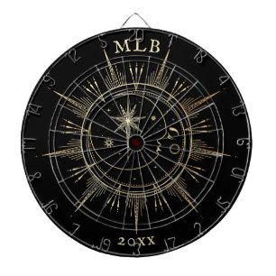 Mongram Celestial Sun Moon Gold Black Year Dartscheibe