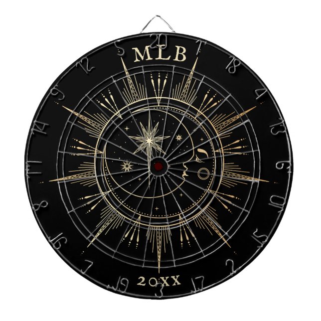 Mongram Celestial Sun Moon Gold Black Year Dartscheibe (vorne)