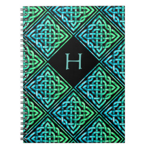 Mongram Celtic Knot Blue Green Pattern Notebook Notizblock