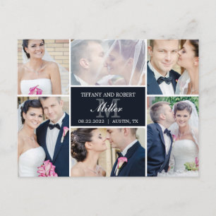 Mongram Collage Wedding Announcement - Black Ankündigungspostkarte