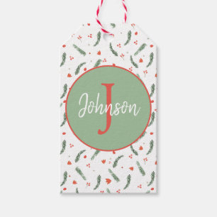 Mongram Evergreen und Red Holiday Geschenkanhänger