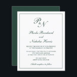 Mongram Forest Green Budget Hochzeit Einladung<br><div class="desc">Traditionelles Budget Hochzeitseinladung mit einem einfachen und klassischen Design mit Ihren beiden ersten Monogramm und Ihren Namen in einer eleganten Kalligraphie innerhalb eines dünnen Randes. Alle Designelemente sind auf weißem Hintergrund grün und können im Designbearbeitungstool geändert werden. Dieses elegante Design ist perfekt für eine formelle Hochzeit.</div>