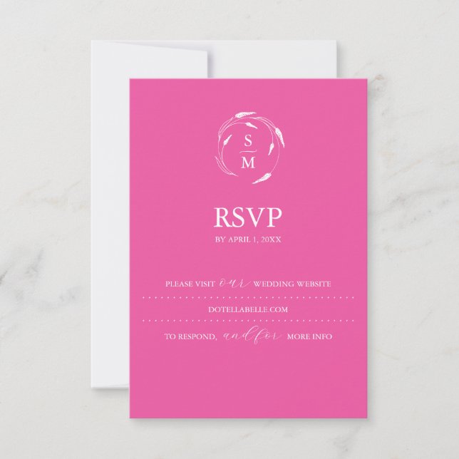 Mongram Fuchsia Pink RSVP Card Hochzeitswebsite Karte (Vorderseite)