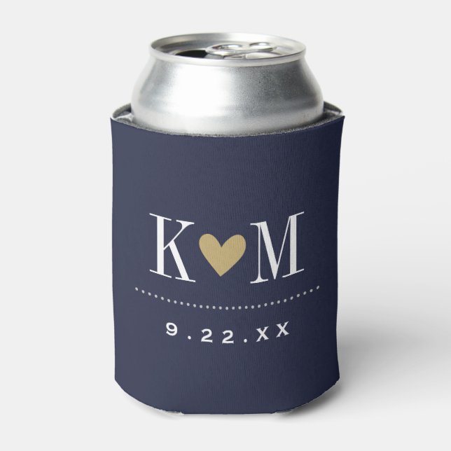 Mongram für Hochzeiten von Marine und Gold Dosenkühler (Kanne Vorderseite)