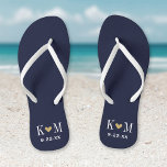 Mongram für Hochzeiten von Marine und Gold Flip Flops<br><div class="desc">Maßgeschneiderte gedreht Flop-Sandalen personalisiert mit einem niedlichen Herz und Ihre Monogramm-Initialen und Hochzeitstermin. Klicken Sie auf Anpassen,  um Schriftart und Farben zu ändern oder eigene Bilder hinzuzufügen,  um ein einzigartiges Design zu erstellen!</div>