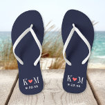 Mongram für Hochzeiten von Marine und Korallen Flip Flops<br><div class="desc">Maßgeschneiderte gedreht Flop-Sandalen personalisiert mit einem niedlichen Herz und Ihre Monogramm-Initialen und Hochzeitstermin. Klicken Sie auf Anpassen,  um Schriftart und Farben zu ändern oder eigene Bilder hinzuzufügen,  um ein einzigartiges Design zu erstellen!</div>