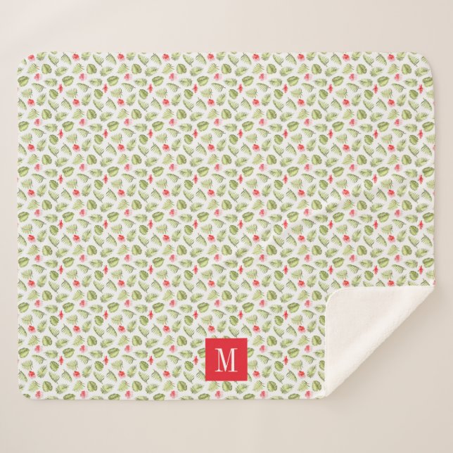 Mongram für moderne tropische Palm-Blätter Sherpadecke (Vorderseite (Horizontal))