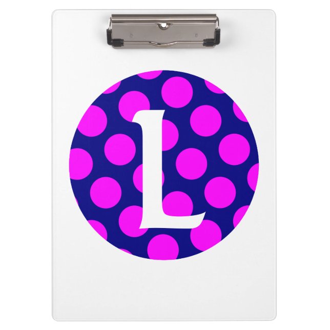 Mongram für Navy und Magenta Polka Dot Klemmbrett (Vorderseite)