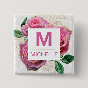 Mongram für schöne rosa und goldene Glam Rose Button