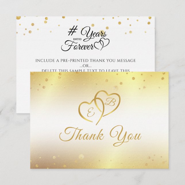 Mongram Gold Heart Years Into Forever Dankeskarte (Vorne/Hinten)