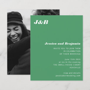 Mongram Green Foto Hochzeitseinladung