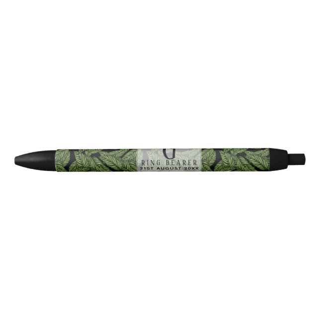 Mongram Green Leaf Tropical RING BEARER Wedding Kugelschreiber (Vorderseite)