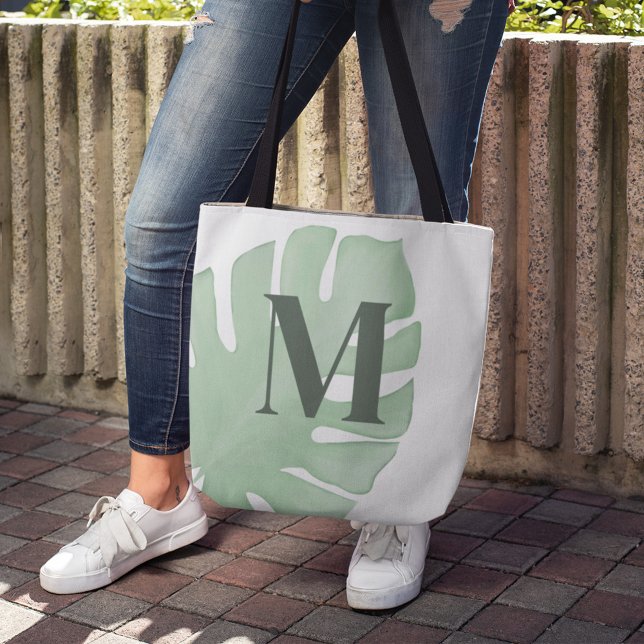 Mongram Green Tropen Palm Leaf Custom Tasche (Tropical Palm Leaf Monogram Tote Bag.)