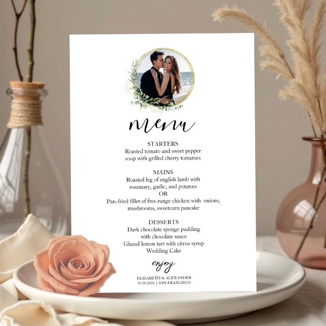 Mongram Greenery Wreaths Eucalyptus Wedding Menu Einladung (Von Creator hochgeladen)