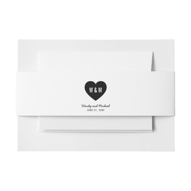 Mongram Heart Modern Wedding Einladungsbanderole (Vorderseite Beispiel)