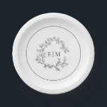 Mongram Hochzeit des modernen Wappen Pappteller<br><div class="desc">Ein einzigartiger Hochzeitszettel! Wir lieben diese modernen White Black Leafy Wappen Monogram Wedding Paper Teller! Es ist einfach, elegant und so hübsch, mit einem handgezeichneten, grünen Kranz umgeben von einem modernen Hochzeitsmonogramm. Es ist personalisiert in eleganter Typografie. Schließlich ist es in einem zarten Rahmen bestickt. Kontaktieren Sie Designer für passende...</div>